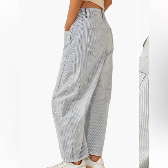Free People Striped Good Luck Barrel Jeans - Picture 3 of 12